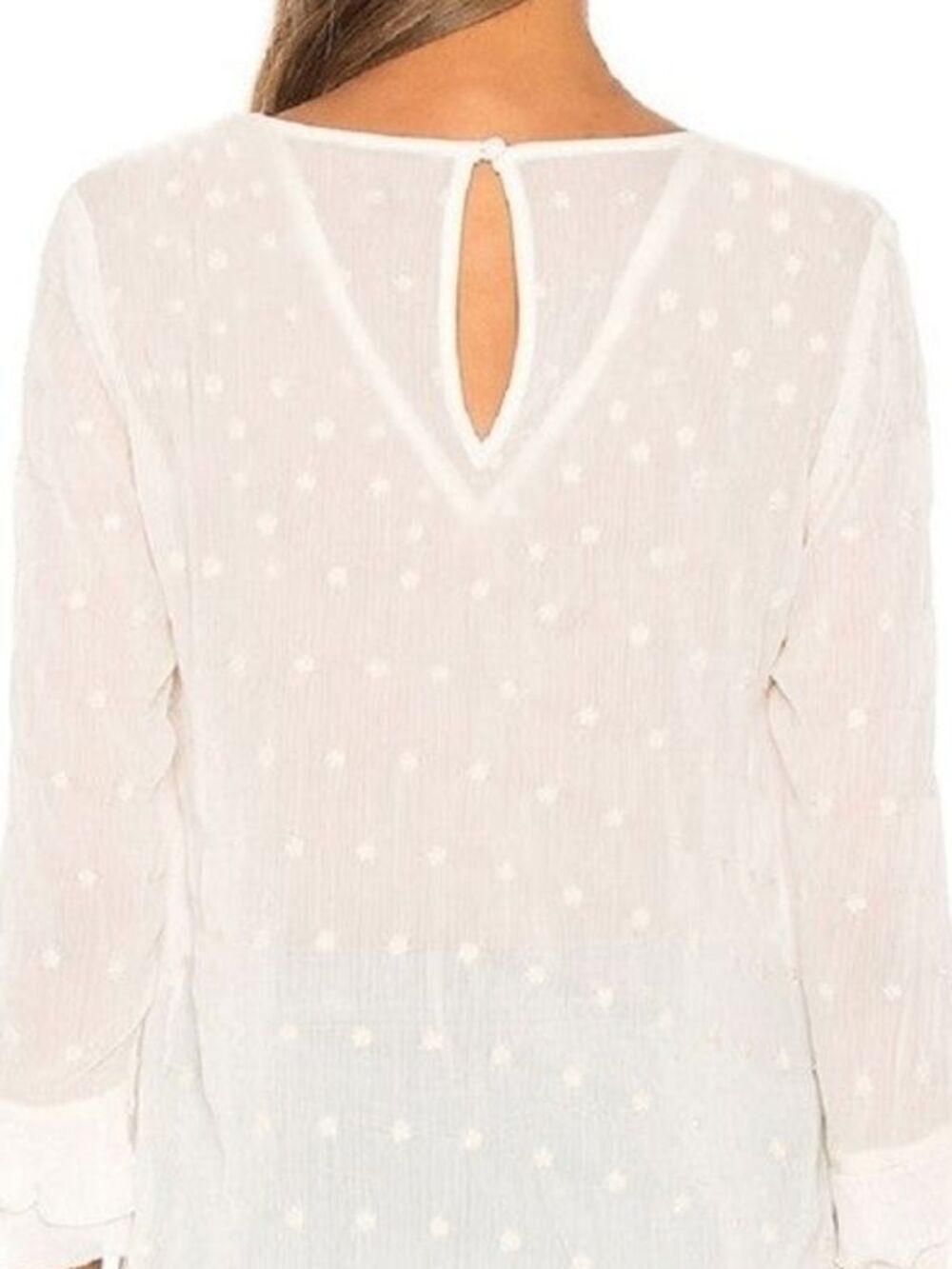 White Sheer Swiss Dot Ruffled Business Casual Blouse Size Small NWT - Picture 2 of 9